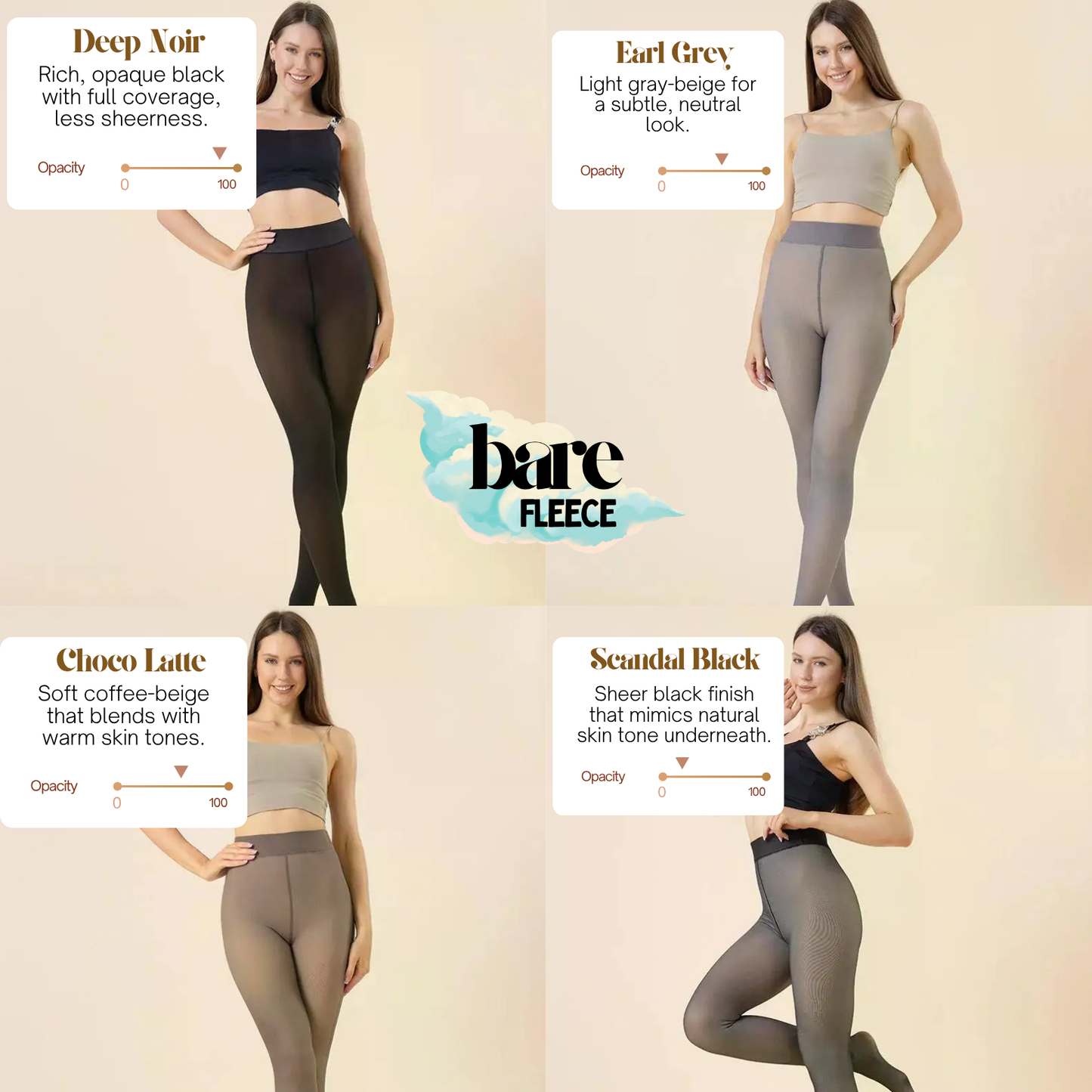 BareFleece™ Viral Magic Fleece Tights With Single Seam & Sheer Tone